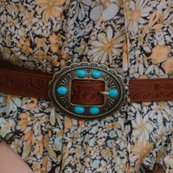 NWT MOST WANTED Leather Turquoise Stone Western Tooled Belt Size Lar… - Picture 3 of 6